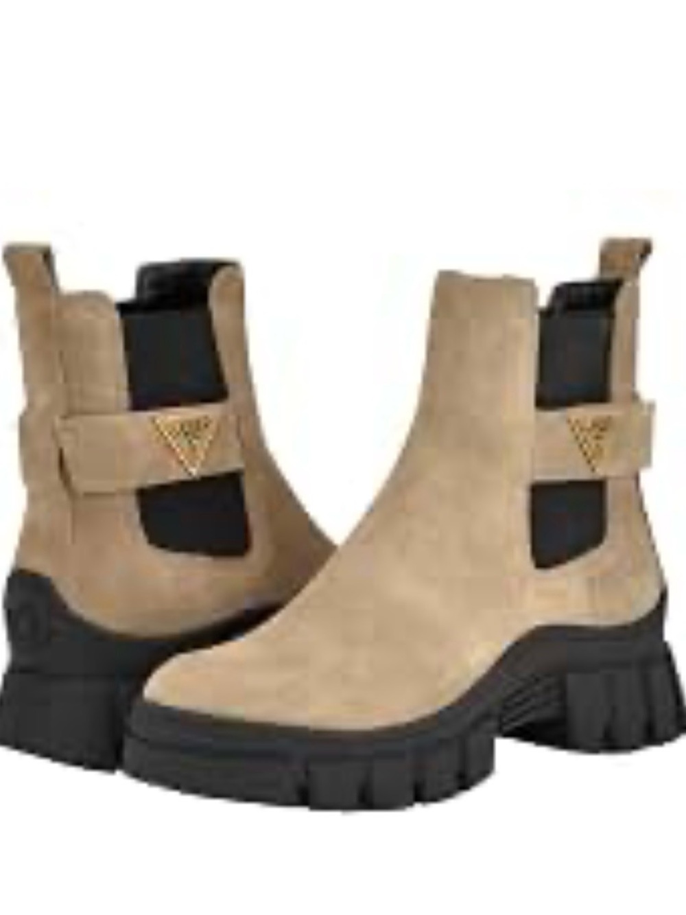 GUESS Taupe Suede Boots with Black Elastic Panels